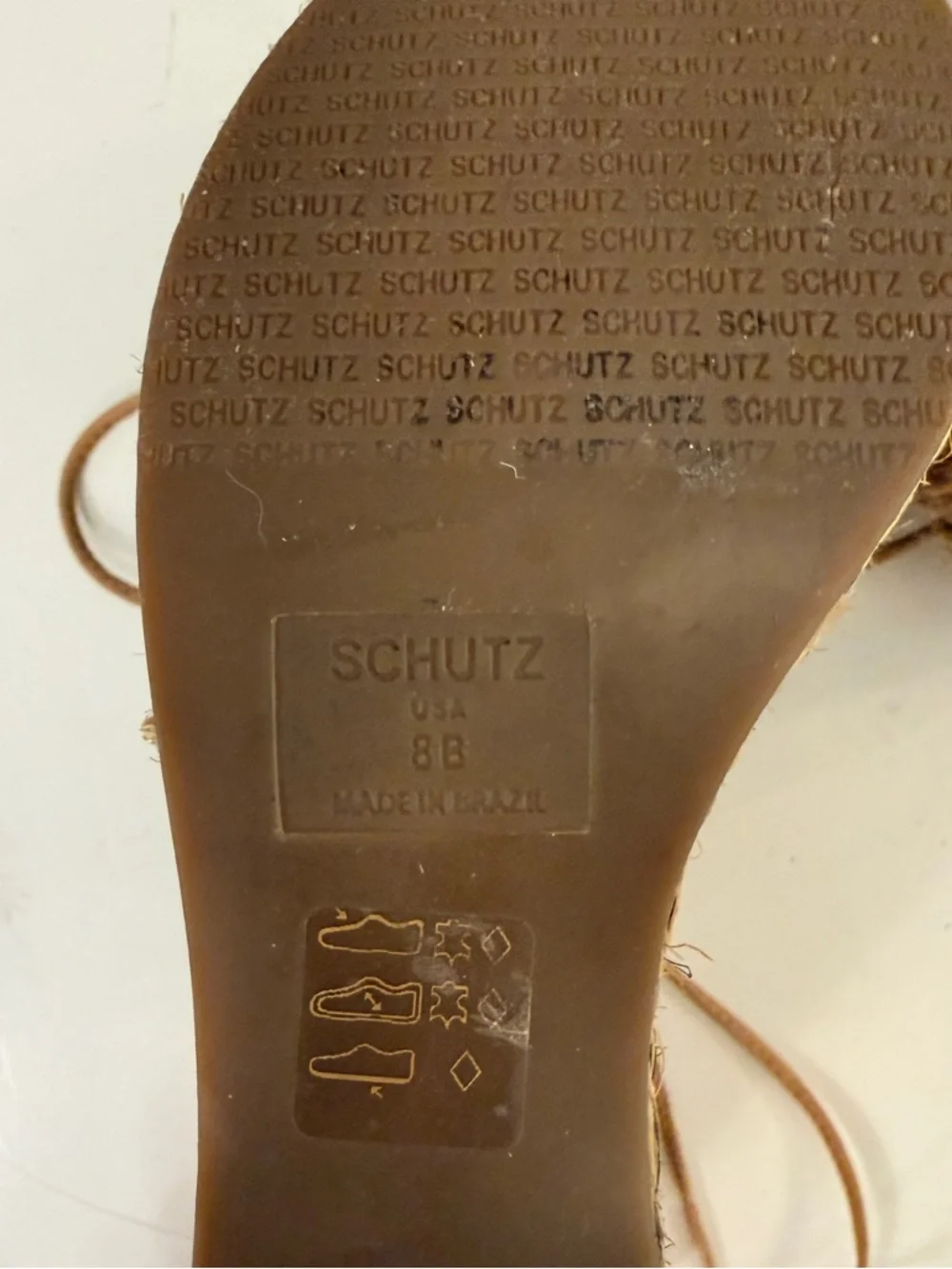 Schutz Raffia Platform Wedge Sandals Tan T Strap Size 8